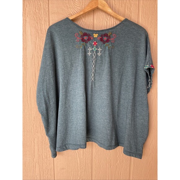 Johnny Was RELAXED Tunic Shirt Teal Floral Size M Cotton Two Sided Flowy Boho - Picture 7 of 8